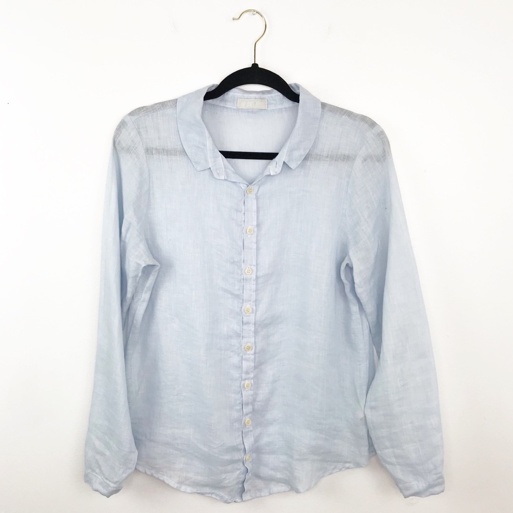 CP Shades blue linen button down blouse